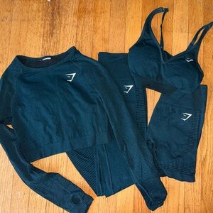 Gymshark Vital Set Dark Teal Marl Leggings Shorts Sports Bra Crop Top Small